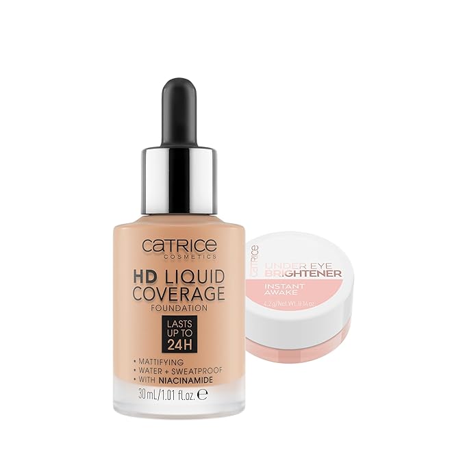 Catrice | HD Liquid Coverage Foundation 44 & Under Eye Brightener 10 Light Rose | Full Coverage Makeup | Vegan & Cruelty Free