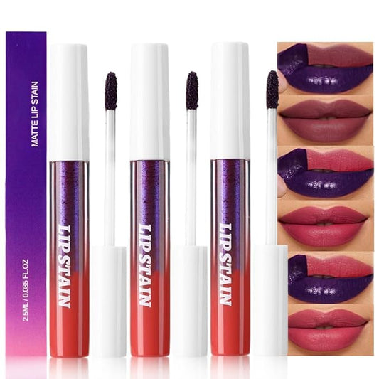 evpct 3Pcs Peel Off Lip Stain Tints, Maroon Red Mauve Matte Liquid Lipstick Lip Stain Long Lasting Waterproof for Women, Non-stick Cup Lipstick Peel Off Highly Pigmented Not Faded Smudge-proof Liptint