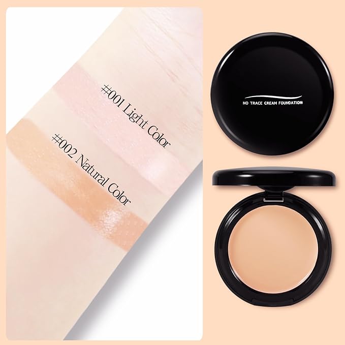 Powder Foundation,Long Wear Full Coverage Foundation with Sponge,Flawess Demi-Matte Finish,Brighten Correcting Color