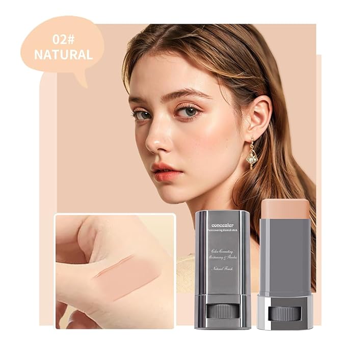3-in-1 Foundation Stick Beauty Balm Serum Boosts Skin Tone, Solid Tinted Moisturizing Serum Contouring Foundation for Women, Natural Finish, Buildable Medium to Full Coverage(02#Natural)