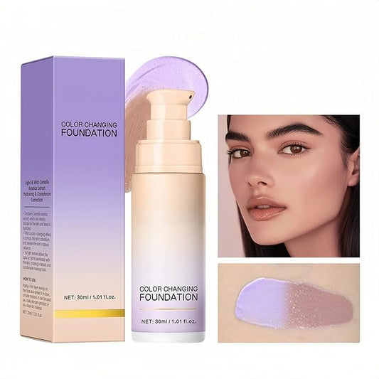 MAEPEOR Color Changing Foundation 4 Colors Lightweight Non-Greasy Hydrating Color Correcting CC Cream with Centella, Skin Corrector Foundation for Dull Skin Tone (02 Purple)