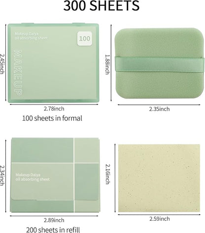 Erinde Oil Blotting Sheets for Face with Mirror and Puff, 300 Sheets Oil Blotting Paper for Oily Skin, Face Oil Absorbing Sheet, Natural Oil Control Film, Absorb Excess Oil, Makeup Friendly