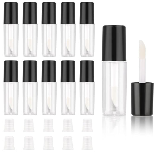 Molain 10pcs Empty Lip Gloss Tubes, 1.2ml Mini Refillable Cosmetic Containers Bottles Lip Balm Bottles for Lipstick Samples, Lip Balms(Black tube cap)