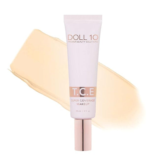 Doll 10 T.C.E. Super Coverage Serum Makeup - Full Coverage Foundation Color Correcting Brightening (Fair Light)