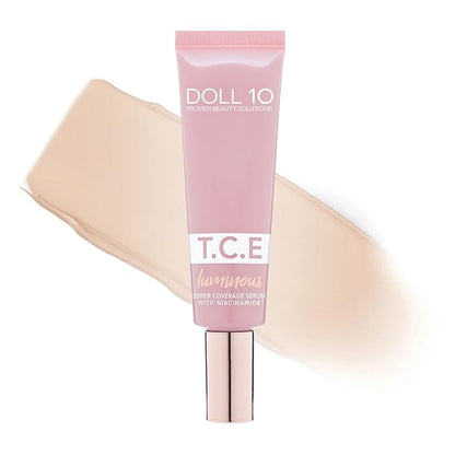 Doll 10 TCE Luminous Super Coverage Serum with Niacinamide - Full Coverage Tinted Foundation Makeup (Fair)