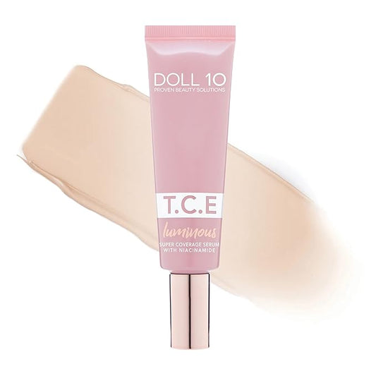 Doll 10 TCE Luminous Super Coverage Serum with Niacinamide - Full Coverage Tinted Foundation Makeup (Fair)
