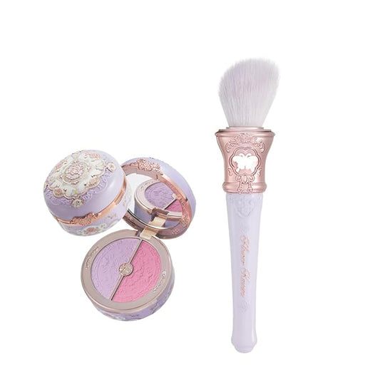 Flower Knows Butterfly Cloud Collar Rouge Box Highlighting & Blush Duo Powder 04 Fluttering Romance+Butterfly Cloud Collar Angled Powder Brush Frosty Wisteria