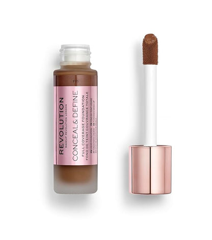 Revolution, Conceal & Define Foundation, Full Coverage, Long-Lasting Matte Finish, Vegan & Cruelty-Free, F15 Dark Skin Tones, 0.8 fl oz