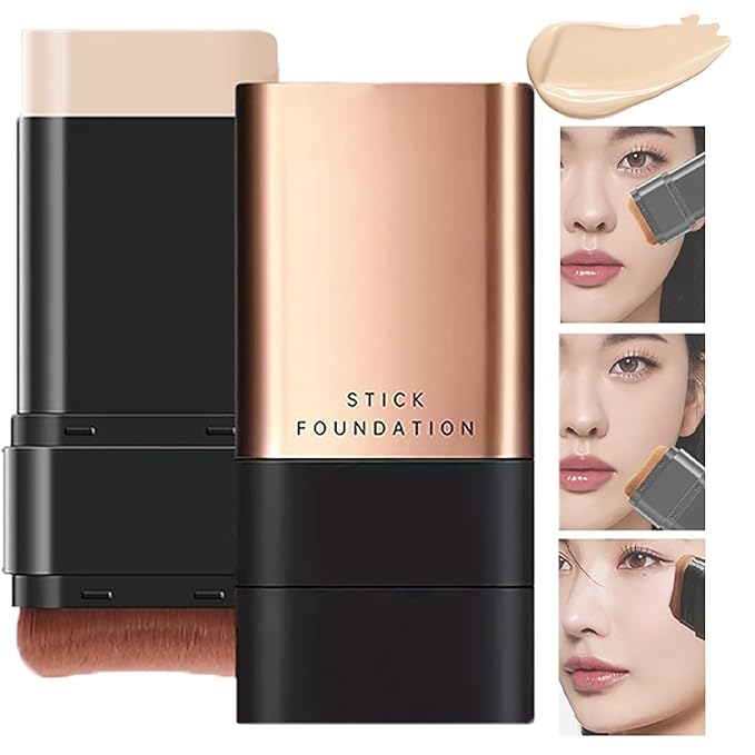 2 In 1- Luxury Anti-Wrinkle Foundation Stick, Korea Flawless Eraser Foundation Stick With Brush, Double Head Foundation Make-Up Stick, Multi-use Foundation Stick Makeup (Brilliant White-01)