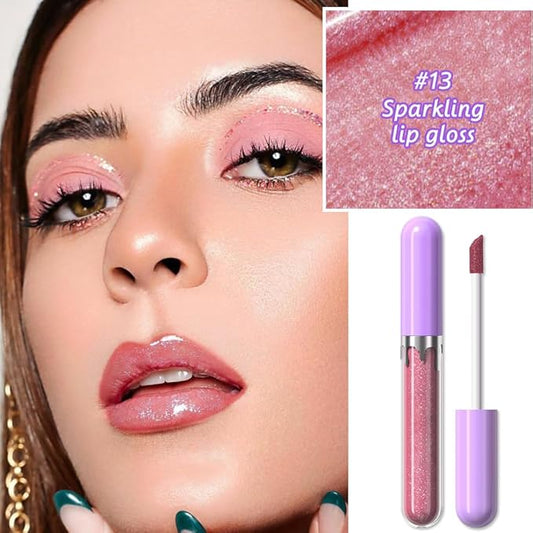 Glitter Liquid Lip Gloss,Fuchsia Shimmer Lipstick, Waterproof Shimmer Lip Stain Lip Glaze, High Shine Long Lasting Shiny Lip Color Makeup 13#