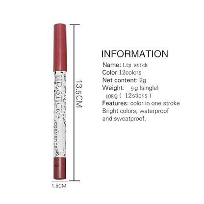 Matte Lip Liner Pencil, Professional Long Lasting Lip Liner Pencil Lip Liners, Pack of 12