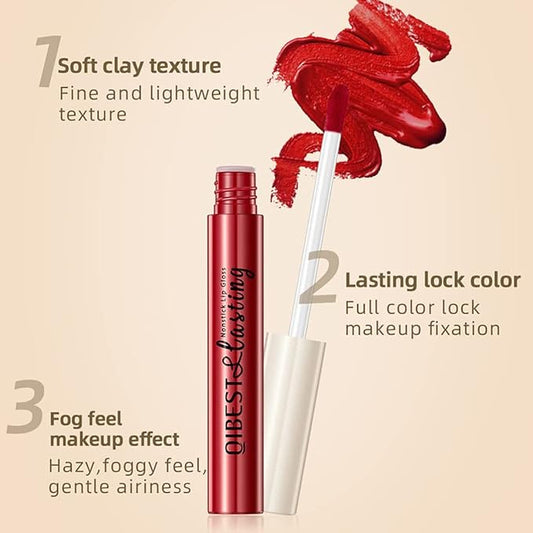 12Pcs Matte Liquid Lipstick Set, Dark Bright Red 24-hour Lip Gloss Kit Long-Lasting Waterproof Lip Stain Non-Stick Cup Not Lipgloss Set for Women