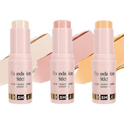 3 Count Matte Foundation Stick Makeup, Medium Coverage Buildable, Versatile Use Cream Concealer Stick, Contour & Highlight Bronzer Stick, Cruelty-Free & Vegan