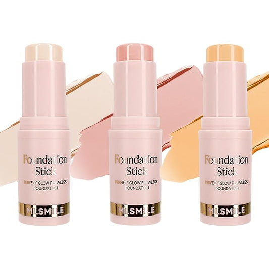 3 Count Matte Foundation Stick Makeup, Medium Coverage Buildable, Versatile Use Cream Concealer Stick, Contour & Highlight Bronzer Stick, Cruelty-Free & Vegan