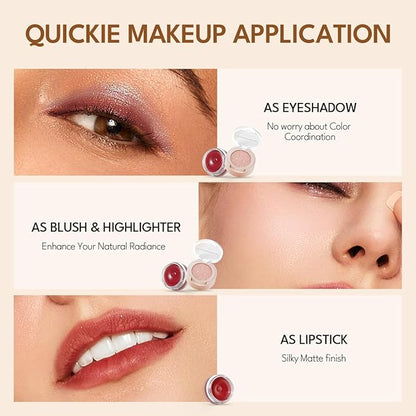 Cream Blush For Cheeks and Eye, Shimmer Eye Shadow Palette Pigmented Pink Blush Make Up Sets #001 Withered Rose
