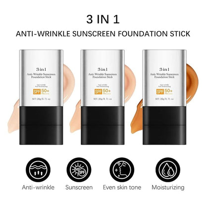Foundation Stick with Brush, SPF 50, Hydrating Anti Wrinkle Non-Sticky Matte Finish Sun Protection for Face and Body, Long-lasting Travel Size Korean Skin Care Sun Stick (Light, 0.71oz)