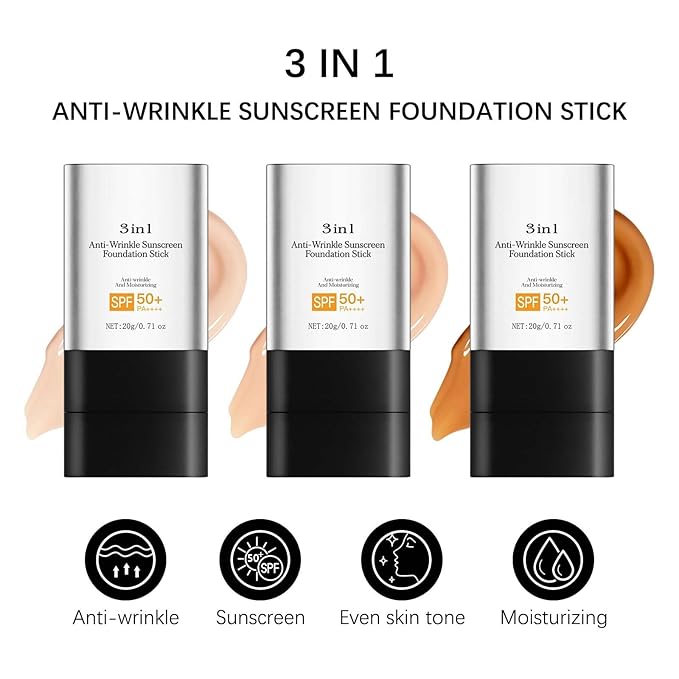 Foundation Stick with Brush, SPF 50, Hydrating Anti Wrinkle Non-Sticky Matte Finish Sun Protection for Face and Body, Long-lasting Travel Size Korean Skin Care Sun Stick (Medium, 0.71oz)
