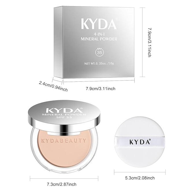 KYDA Mineral Powder, SPF 35, 4-in-1 Mineral Pressed Powder Foundation with Concealer and Setting, Matte Weightless Pressed Foundation, Light to Medium Coverage, #LIGHT