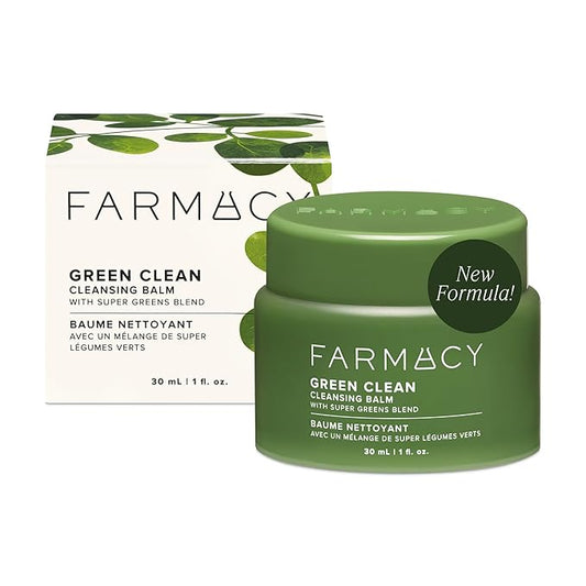Farmacy Makeup Remover Cleansing Balm - Green Clean Waterproof Makeup Remover + Oil Based Cleanser - Newly Formulated Double Cleanser with Plant Based Waxes + Upcycled Moringa (30ml)