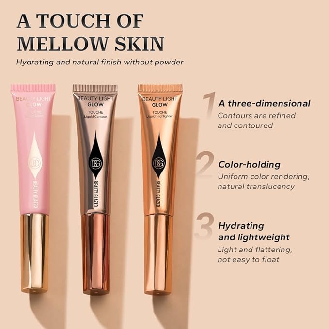 Liquid Contour Highlighter Blush Stick, Smooth Creamy Texture Face Makeup Wand with Sponge Tip, Multi-use Stick Natural Contour Blush Brighten Cheek Cosmetic(Highlighter #01)