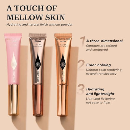 Liquid Contour Highlighter Blush Stick, Smooth Creamy Texture Face Makeup Wand with Sponge Tip, Multi-use Stick Natural Contour Blush Brighten Cheek Cosmetic(Highlighter #01)