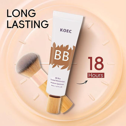 BB Blur 𝐓𝐢𝐧𝐭𝐞𝐝 Moisturizer SPF 30, BB 𝐓𝐢𝐧𝐭𝐞𝐝 Care Primer with Brush, BB Cream 𝐓𝐢𝐧𝐭𝐞𝐝 Moisturizer with SPF All-Day Wear, Full Coverage Light-Medium Skin - Long-Lasting Hydrating