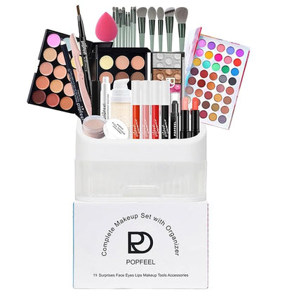All in One Makeup Kit for Women Full Kit Girls Makeup Gift Sets Xmas Essential Bundle Include Eyeshadow Palette Lipstick Blush Concealer Eyeliner Mascara Foundation Brush Eyebrow Pencil