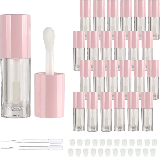 COSIDEA 14pcs Empty 6ml big doe foot wand Chunky lip gloss tubes for DIY lipgloss,Pink round lipgloss containers tubes with thick wand (Pink)