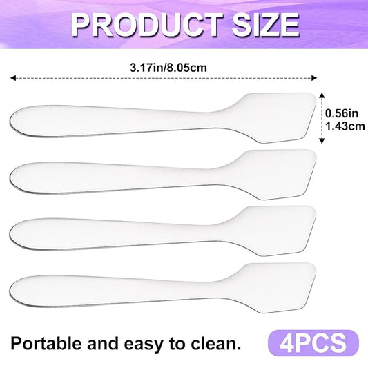 4pcs Mini Metal Makeup Spatula, Reusable Cosmetic Cream Spatulas Spoon, Skincare Scoop Applicator Facial Massage Beauty Tools for Mixing and Sampling Face Eye Cream- Silver