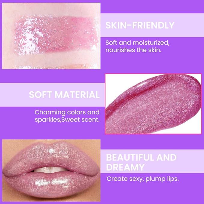 Glitter Liquid Lip Gloss,Lavender Shimmer Lipstick, Waterproof Shimmer Lip Stain Lip Glaze, High Shine Long Lasting Shiny Lip Color Makeup 04#