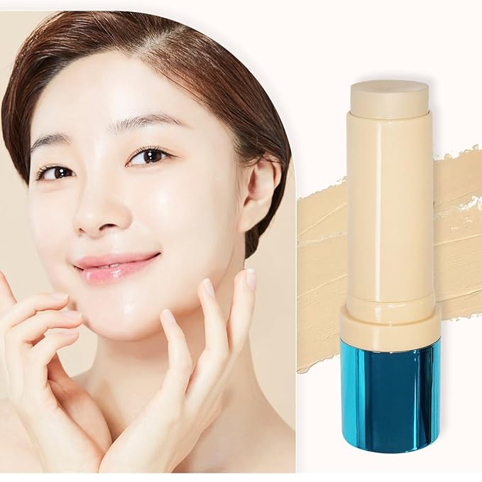ENOUGH Collagen 3X Moisture Stick Foundation with Brush, Full Coverage Tinted Sunscreen for Face, Long-Lasting Korean Makeup, Perfect Тinted Мoisturizer with SPF 50+ (#21N Clear Beige, 0.49 oz / 14g)