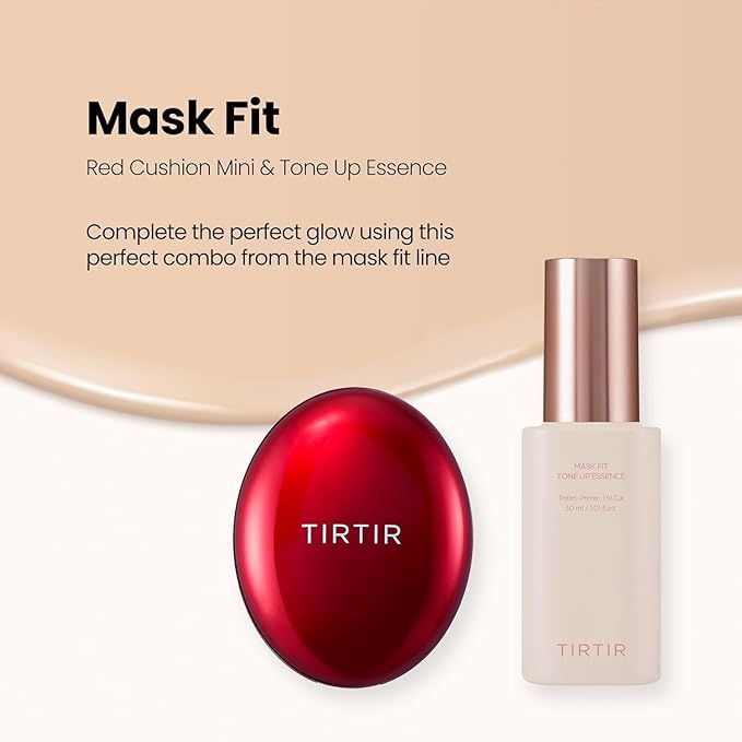TIRTIR Handy Base Routine - Mask Fit Red Cushion #21N Ivory, Mini Size + Mask Fit Tone Up Essence