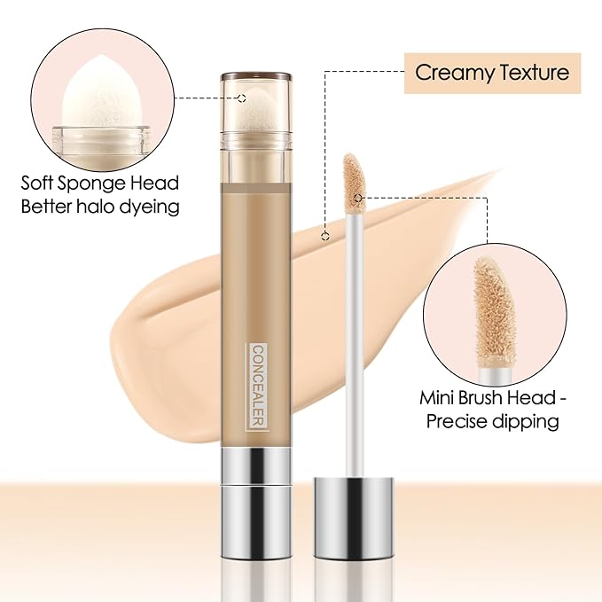 Boobeen Dual Ended Liquid Concealer Stick for Women, Natural Eye Concealer for Dark Circles，Long Lasting Foundation With Full Coverage Makeup