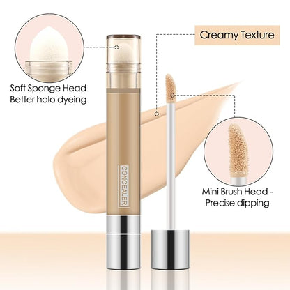 Boobeen Dual Ended Liquid Concealer Stick for Women, Natural Eye Concealer for Dark Circles，Long Lasting Foundation With Full Coverage Makeup