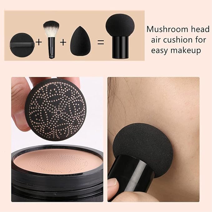 Mushroom Head Air Cushion BB Cream, Concealer Lasting Nude Makeup Moisturizing Pigment CC Liquid Foundation, Even Skin Tone Makeup Base Primer-Natural 2Pack