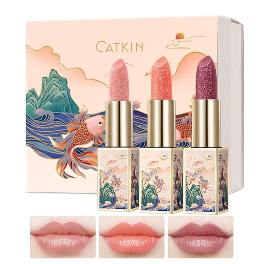 CATKIN Lip Balm Color Tinted Changing Lipstick Ultra Hydrating Lip Moistrurizer Chapstick with Vitamin E Nourishing For Cracked & Dry Lips 0.12 oz 3pcs Gift Box (C09+C11+C14)