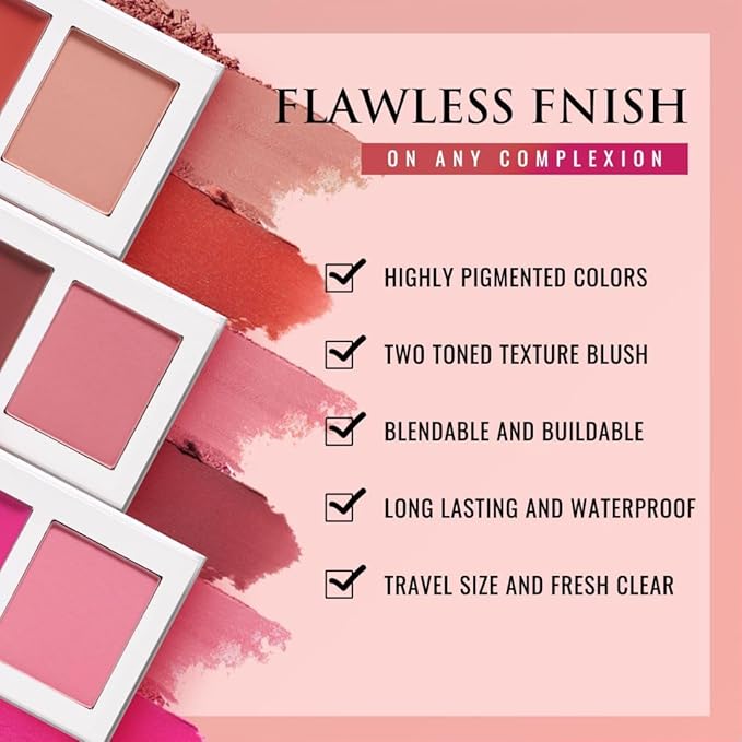 Blush for Cheeks, Highly Pigmented Soft Matte Cream Blusher Palette, Two Tone Blendable Creme & Powder Mineral Blush, Smooth Long Wear Moisturizing Rosy Glow Blushes Natural Looking, Vegan (TIPSY 01#)