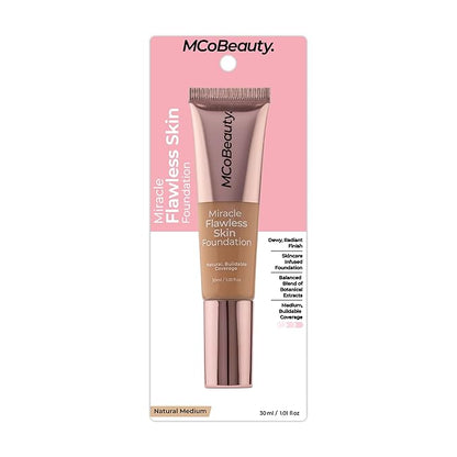 MCoBeauty Miracle Flawless Skin Foundation, 6 Natural Medium, Natural, Buildable Coverage for All-Day Wear, Vegan, Cruelty Free Cosmetics