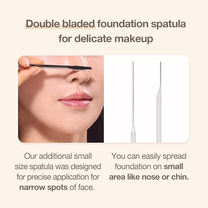 Foundation Spatula Made of Stainless Steel | Professional Makeup Spatula for Even Application of Foundation | Double Edged Spatula for Small Area of Face | Pouch Included for Clean Storage