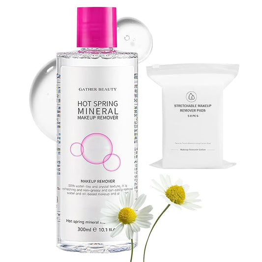 Deep Cleansing Gentle Makeup Remover Cleansing Water Kit with Soft Makeup Remover Cotton Pads for All Skin Types,Hydrating Facial Cleanser Make Up Micellar Remover Liquid for Women and Men