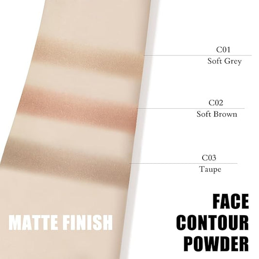 Cream Contour Powder Palette Kit with Brush & Mirror, Matte Bronzer Cool Toned Contour Powder Palette for Face Sculpting Makeup (#C03 Taupe)