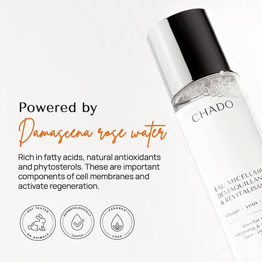 CHADO Cleansing and Revitalizing Micellar Water | Facial Cleanser and Makeup Remover for Sensitive Skin | Alcohol Free | Cruelty Free | Gentle and Revitalizing for All Skin Types – 100 ml.