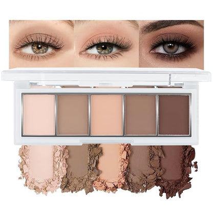 5-Color Matte eyeshadow Palette,Shimmer eyeshadow,Cool-Toned Nude Taupe Shades, Velvety Natural Look Day to Night, Hypoallergenic & Long-Lasting Makeup(#02, 1 Count (Pack of 1))