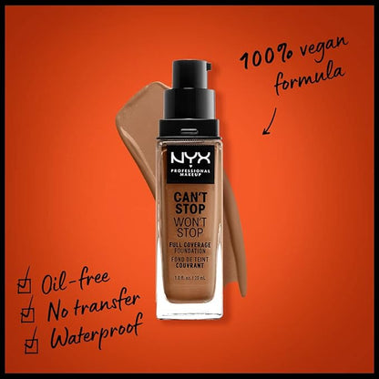 NYX PROFESSIONAL MAKEUP Can't Stop Won't Stop Foundation, 24h Full Coverage Matte Finish - Warm Caramel