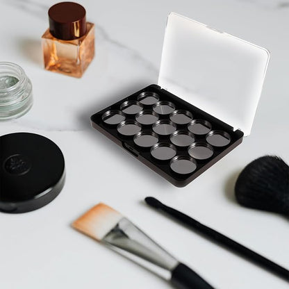 VANANA Magnetic Makeup Palette, DIY Empty Eyeshadow Blush Highlighter Cosmetics Case Holder Tray (Black (Clear Lid), 14x10cm - Palette & 15Pcs Round Pan)