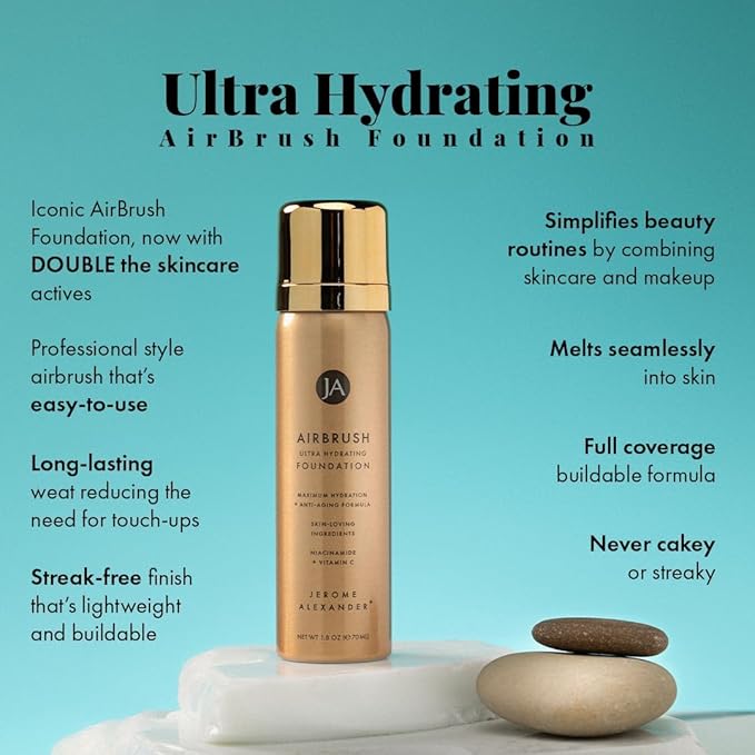 Jerome Alexander Airbrush Foundation Ultra Hydrating, Spray Foundation Makeup with 2x the Active Ingredients, Ultra-Light, Buildable, Full Coverage Formula (Light)
