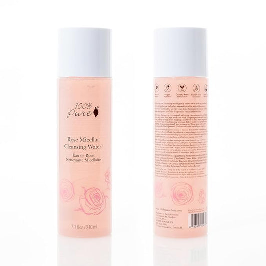 100% PURE Rose Micellar Cleansing Water, Hydrating Makeup Remover, Daily Skin Care for All Skin Types, Soothing Micellar Water, Natural Skin Care - 7.1 Fl Oz
