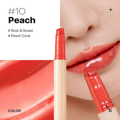 Nature Republic HONEY MELTING LIP (10 PEACH) SOFT LIP STICK, Hydrating Gloss, Moisturizing balms, Sheer tint, Shine & Glowy Finish, korean make up