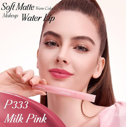 COLORKEY Soft Matte Water Lip Tint, Matte Finishs, Long-Lasting, Moist Fit Without Stickiness, Moisturized, Waterproof, Liquid Lipstick, Nude lip color (P333 Milk Pink)