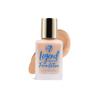 W7 Legend Foundation - Creamy Liquid Foundation for Poreless, Semi-Matte Medium Coverage - 28ml (Soft Tan)